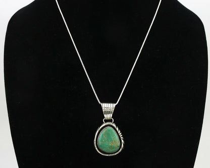 Navajo Pendant .925 Silver Manassas Turquoise Signed FT C.80's