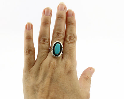 Navajo Ring .925 Silver Sleeping Beauty Turquoise Native American Artist C.1980s
