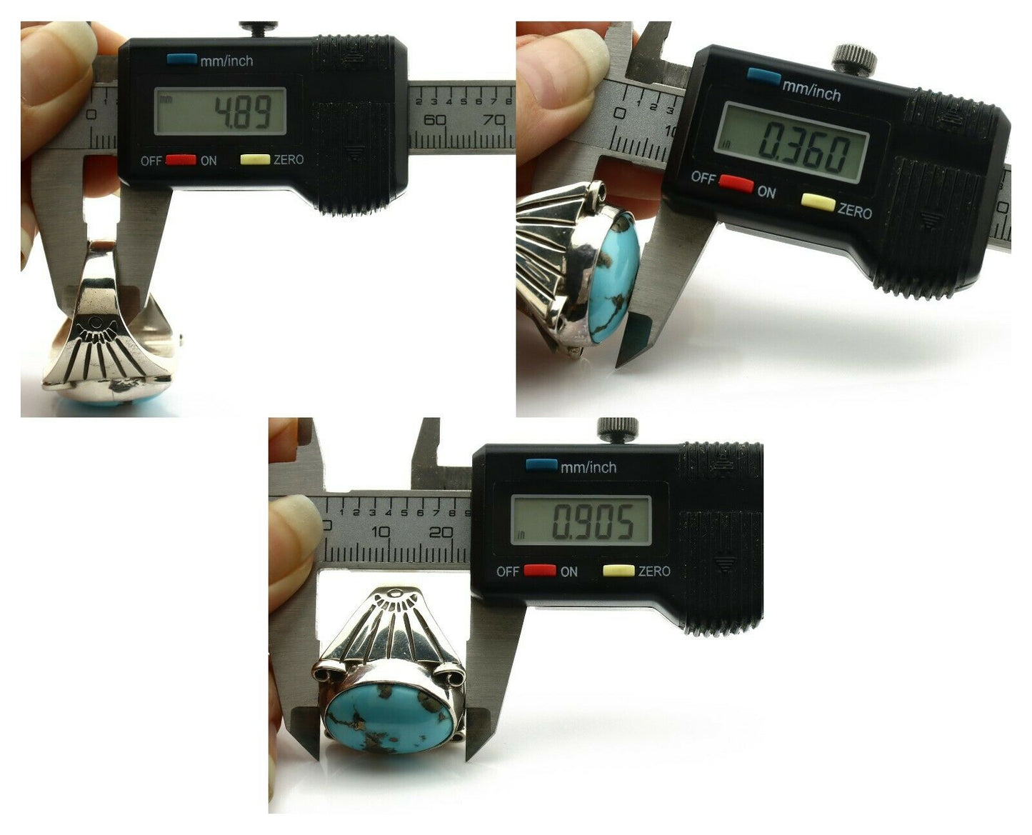 Navajo Ring .925 Silver Morenci Turquoise Native Artist C.80's