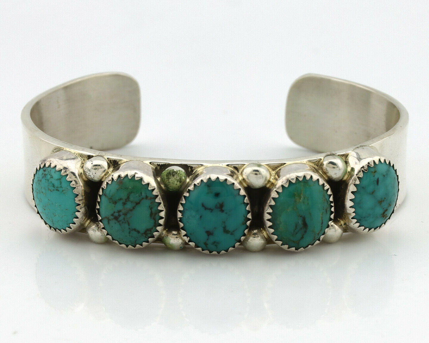Navajo Bracelet .925 Silver Gem Grade Blue Green Turquoise C Jones Artist C.80's