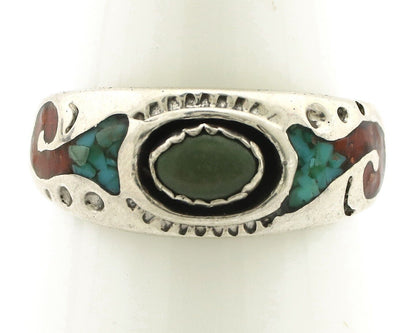 Navajo Handmade Ring 925 Silver Blue Turquoise & Coral Native American C.80's