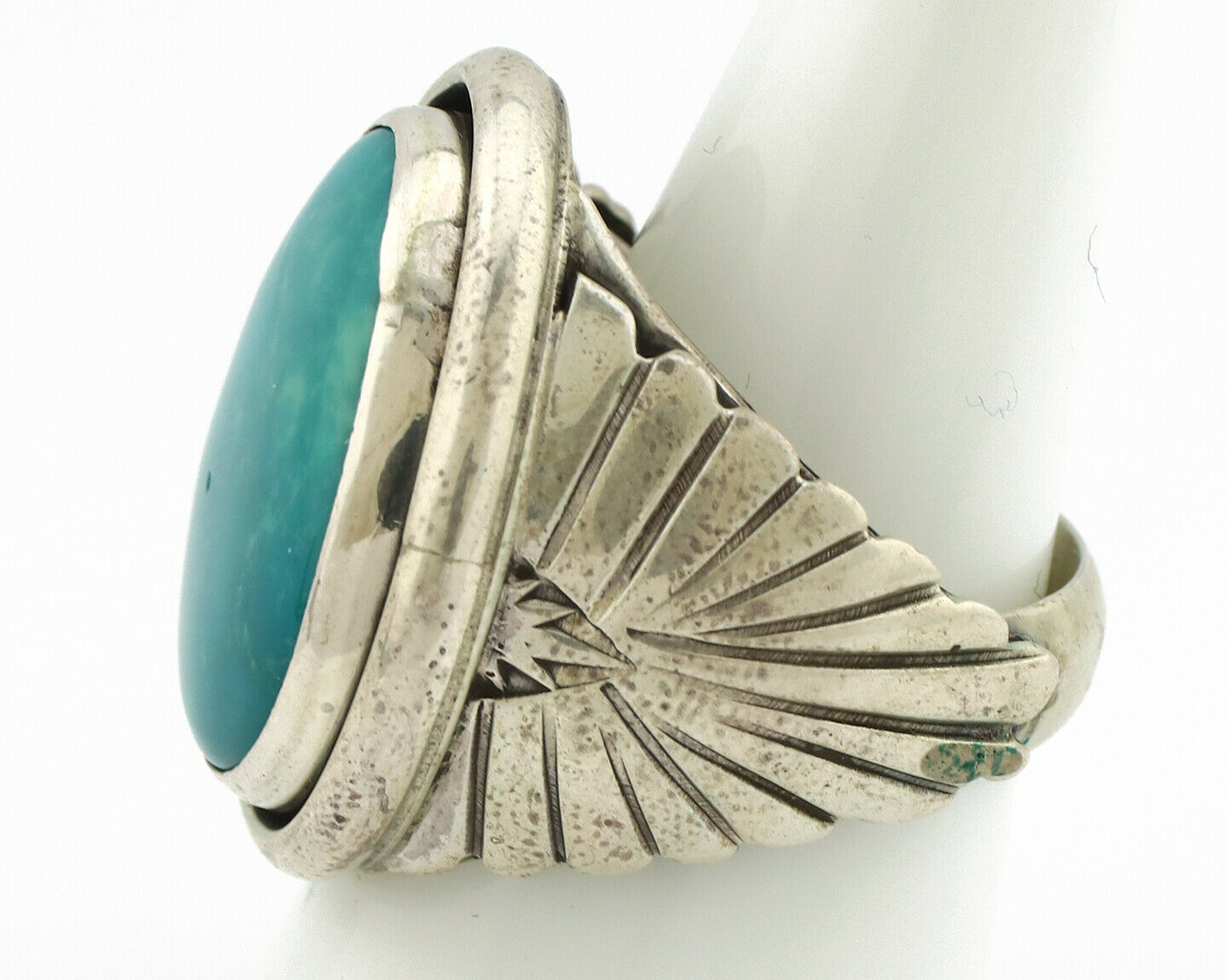Navajo Ring .925 Silver Blue Kingman Turquoise Signed Doug Zachary C.80's