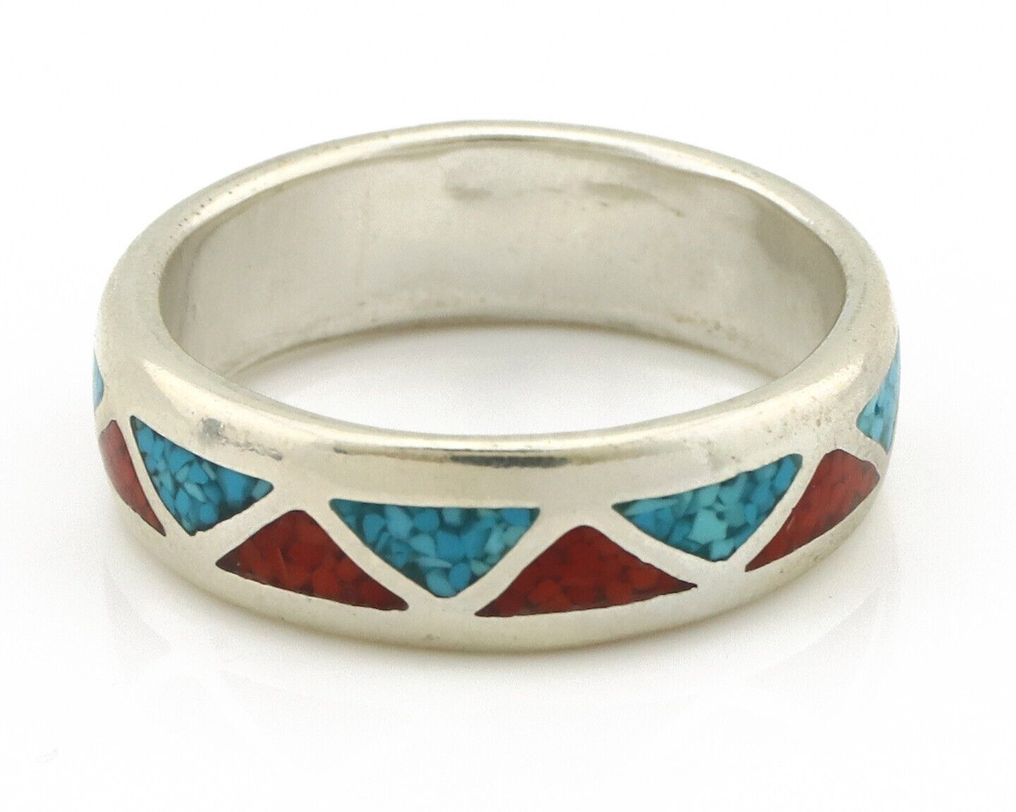 Navajo Ring 925 Silver Natural Turquoise & Coral Native American Artist C.80's