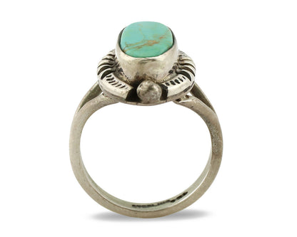 Navajo Ring .925 Silver Kingman Turquoise Artist Signed Gecko C.80's