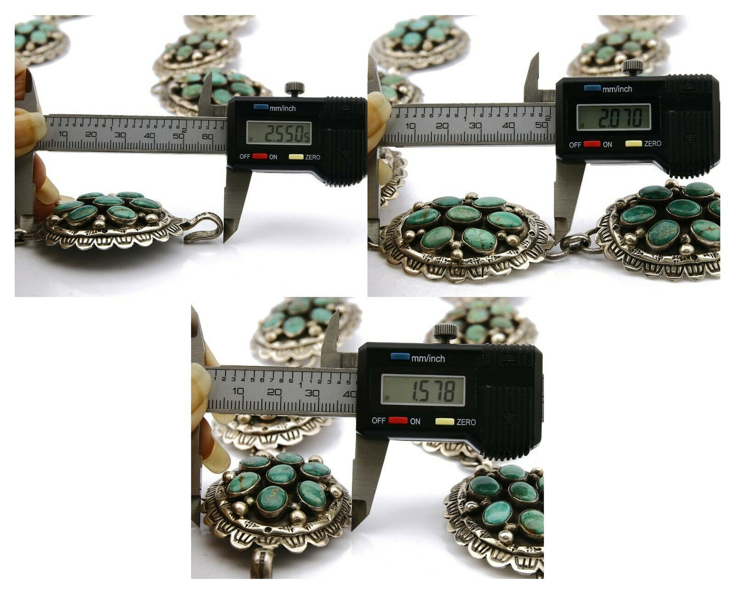 Women's Navajo Concho Belt .925 Silver Signed Montoya C.80's Nat Turq