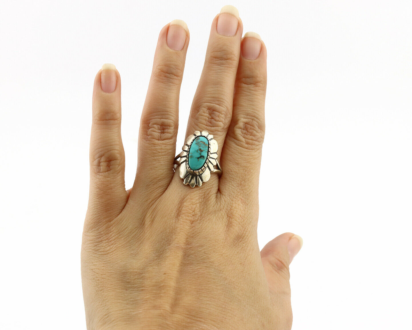 Navajo Ring .925 Silver Natural Mined Turquoise Artist Signed M Montoya C.80's