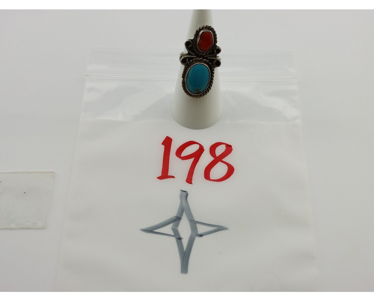 Navajo Ring 925 Silver Blue Turquiose & Mediterranean Coral Native Artist C.80's