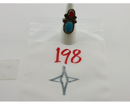 Navajo Ring 925 Silver Blue Turquiose & Mediterranean Coral Native Artist C.80's