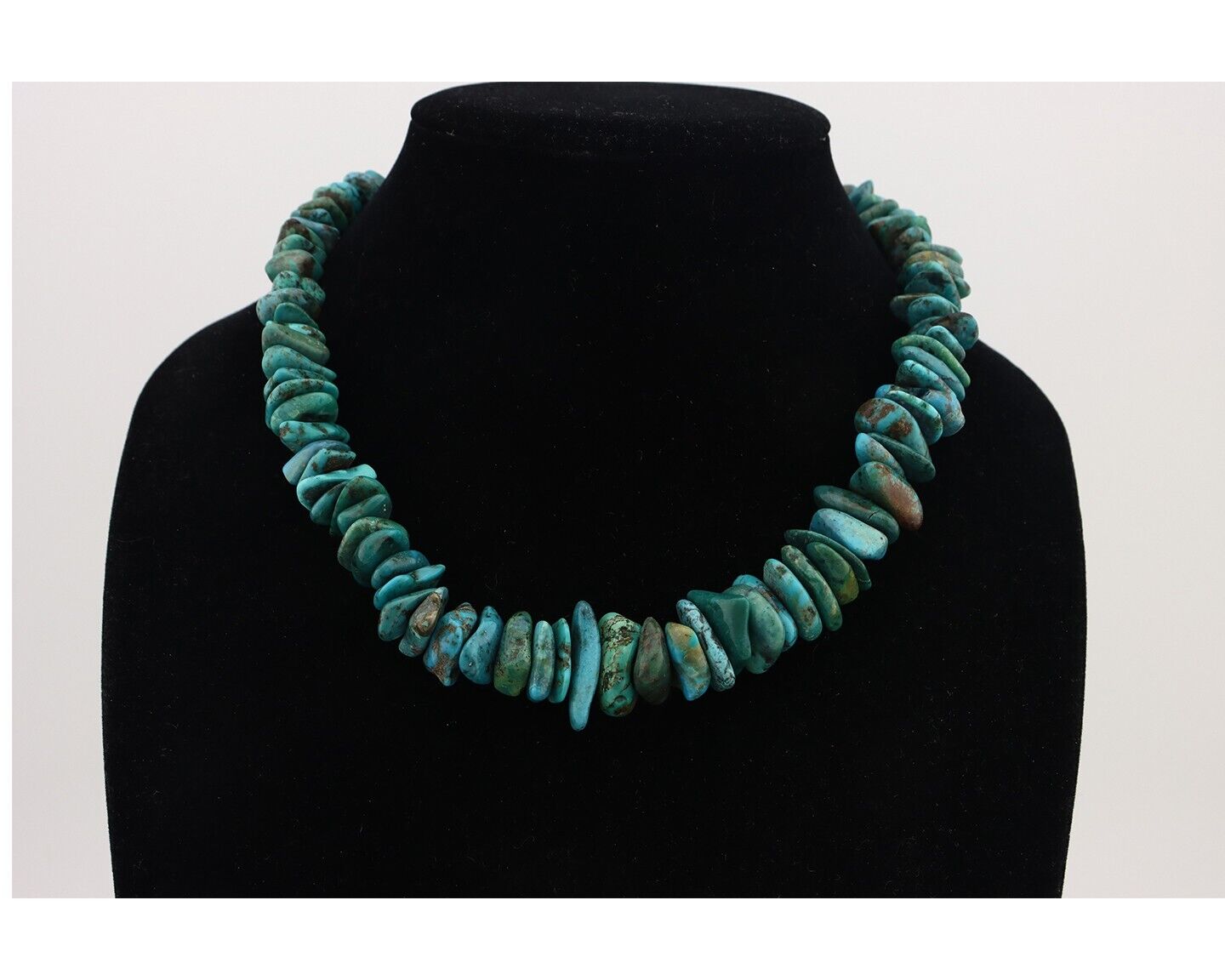 Navajo Necklace 925 Silver Natural Large Blue Turquoise Native Artist C80s
