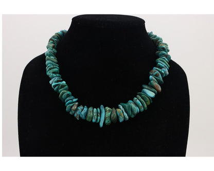 Navajo Necklace 925 Silver Natural Large Blue Turquoise Native Artist C80s