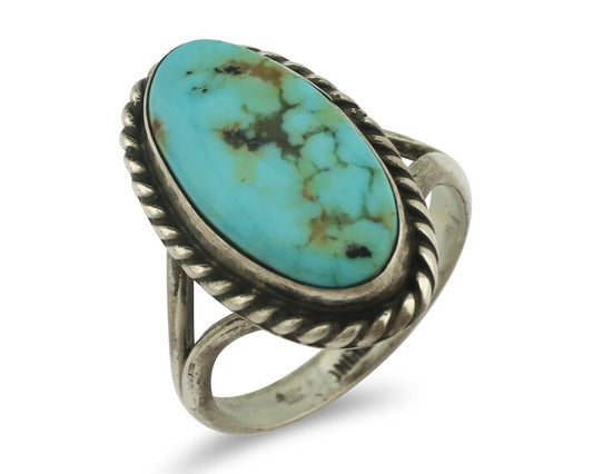 Navajo Ring .925 Silver Natural Blue Turquoise Native American Artist C.80's