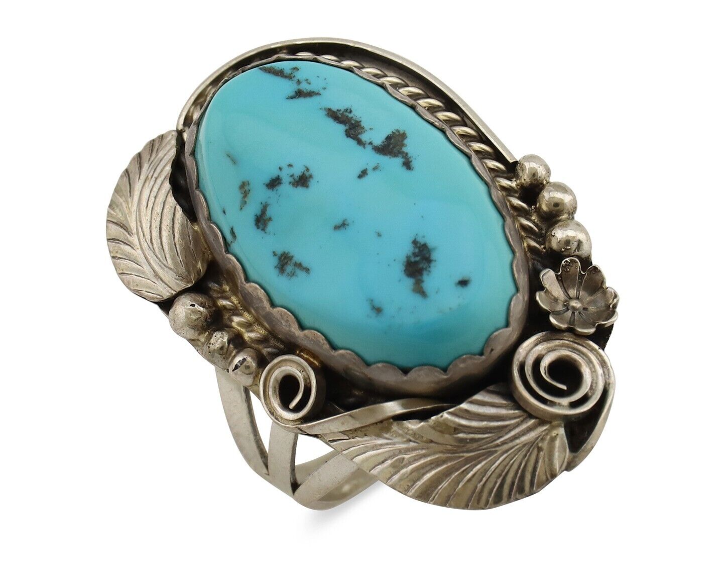 Navajo Inlay Band Ring 925 Silver Sleeping B Turquoise Signed Justin Morris C80s