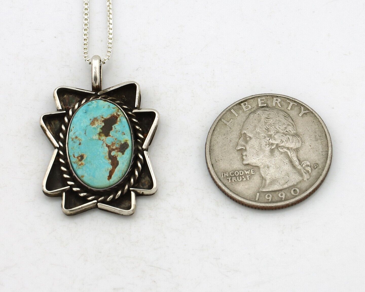 Navajo Handmade Necklace 925 Silver Natural Blue Turquoise Native Artist C.70's