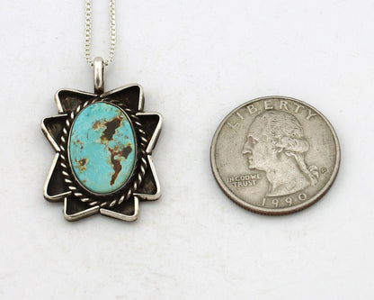 Navajo Handmade Necklace 925 Silver Natural Blue Turquoise Native Artist C.70's