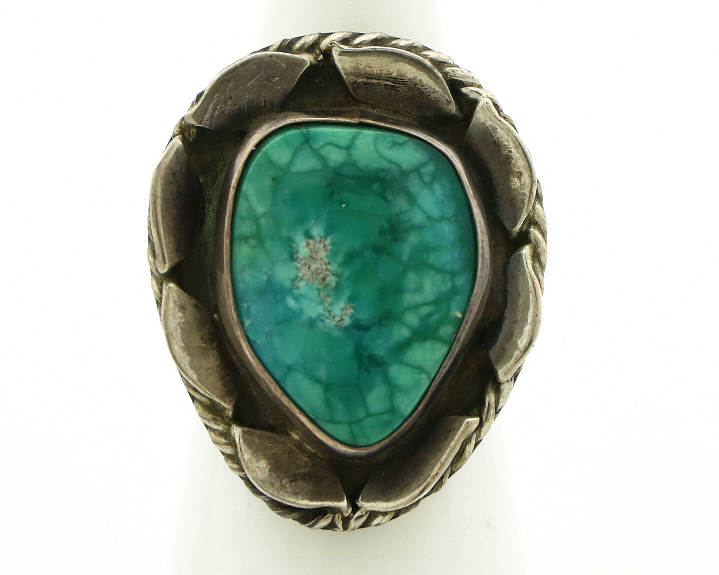 Navajo Handmade Ring .925 Silver Green Turquoise Artist Signed DC C.1980's