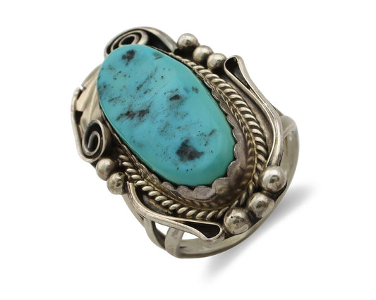 Navajo Inlay Band Ring 925 Silver Sleeping B Turquoise Signed Justin Morris C80s