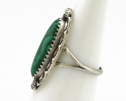 Navajo Ring 925 Silver Natural Malachite Artist Native American Signed H C.80's