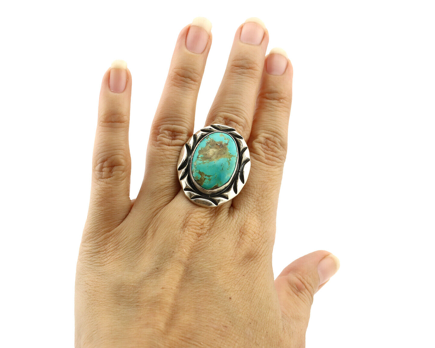 Navajo Ring 925 Silver Turquoise Mountain Artist Signed C Montoya C.80's
