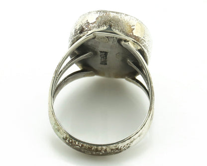 Navajo Ring 925 Silver Black Spiderweb Turquoise Native American Artist C.80's