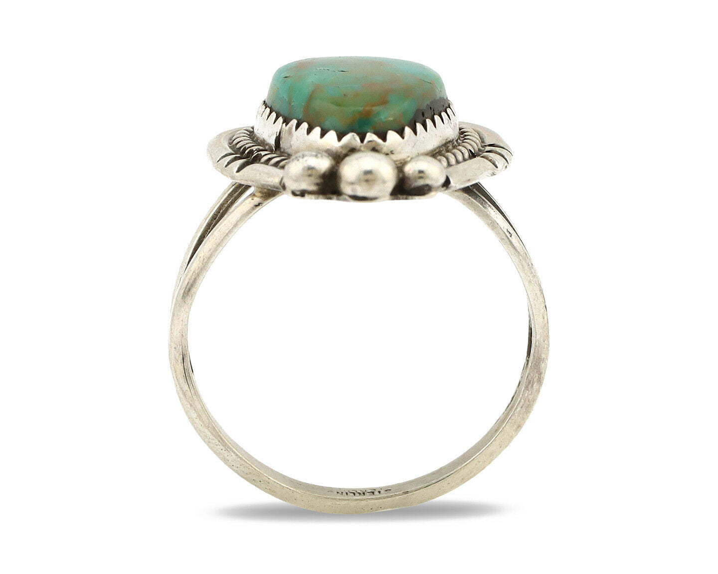 Navajo Ring .925 Silver Kingman Turquoise Artist Signed A C.1980's