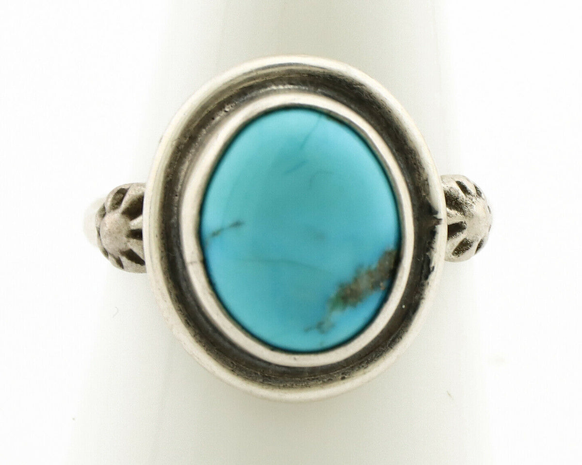 Navajo Ring .925 Silver Sleeping Beauty Turquoise Native American Artist C.1980s