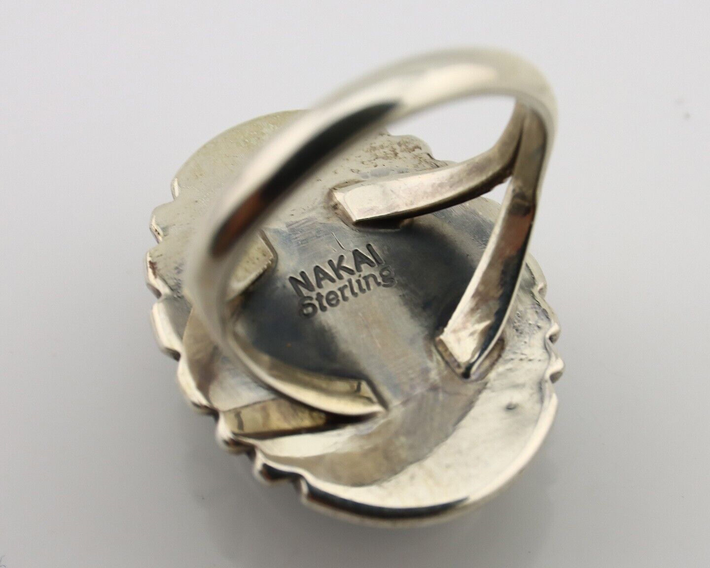 Navajo Ring 925 Silver Hand Stamped Natural Malachite Artist Signed NAKAI C.80's