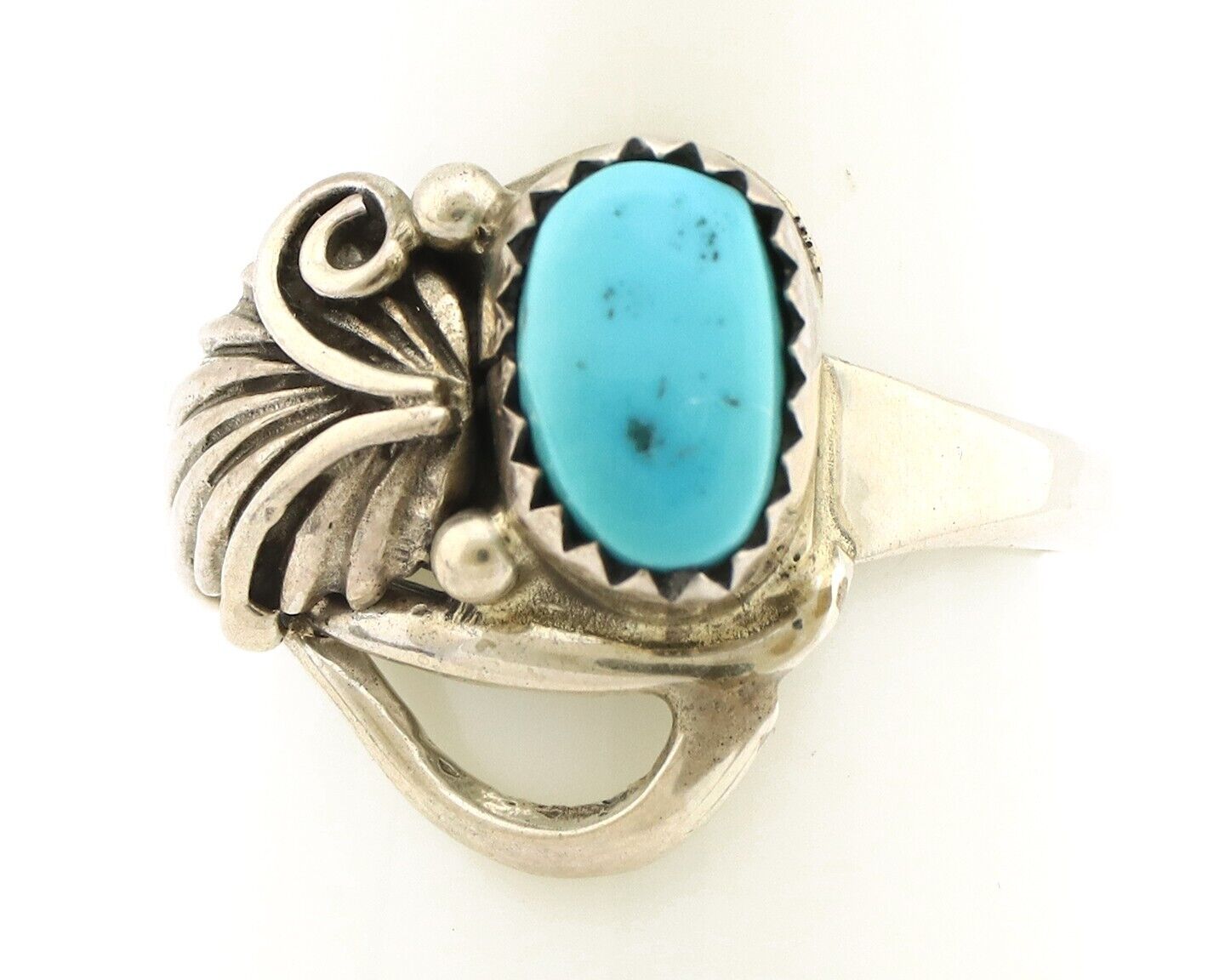 Navajo Ring .925 Silver Sleeping Beauty Turquoise Native Artist Signed C.80's