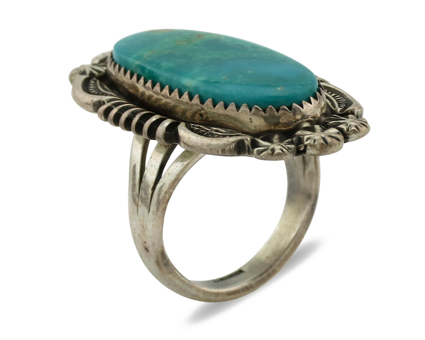 Navajo Ring .925 Silver Natural Blue Turquoise Native American Artist C.1980's