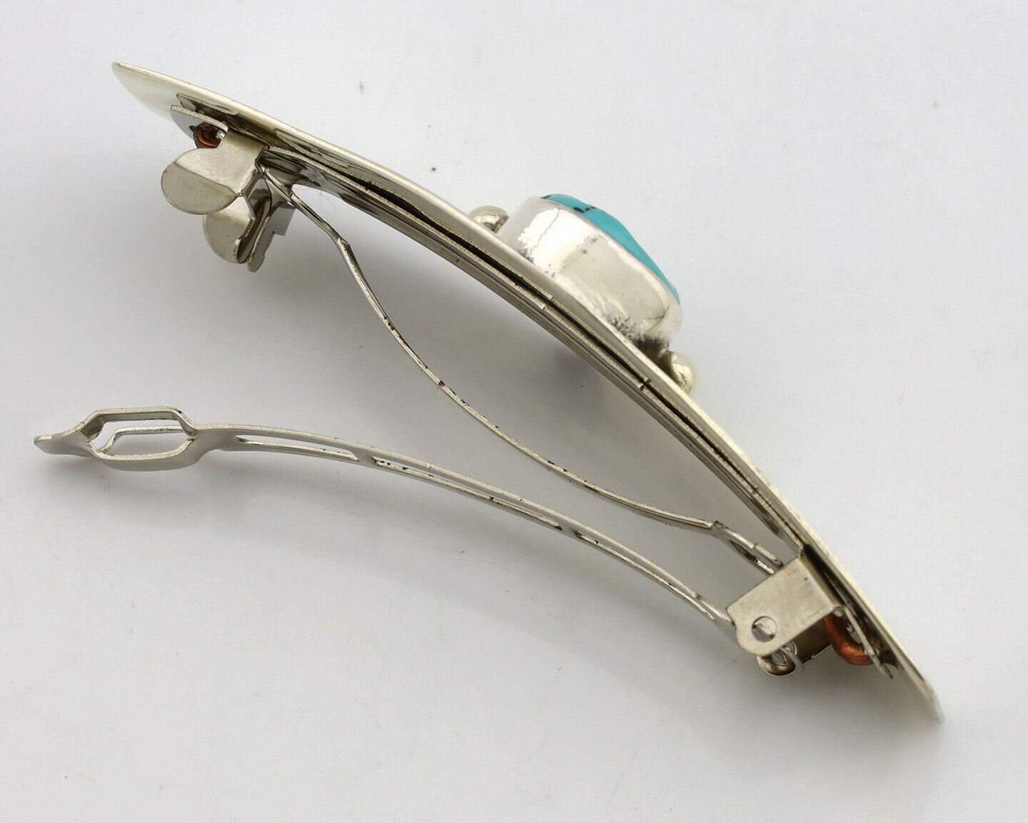 Navajo Hair Clip .925 Silver Blue Turquoise Native American Handmade Barrette