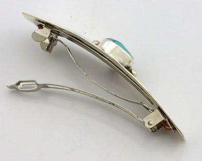 Navajo Hair Clip .925 Silver Blue Turquoise Native American Handmade Barrette