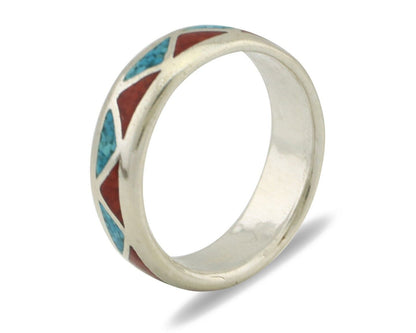 Navajo Ring 925 Silver Natural Turquoise & Coral Native American Artist C.80's