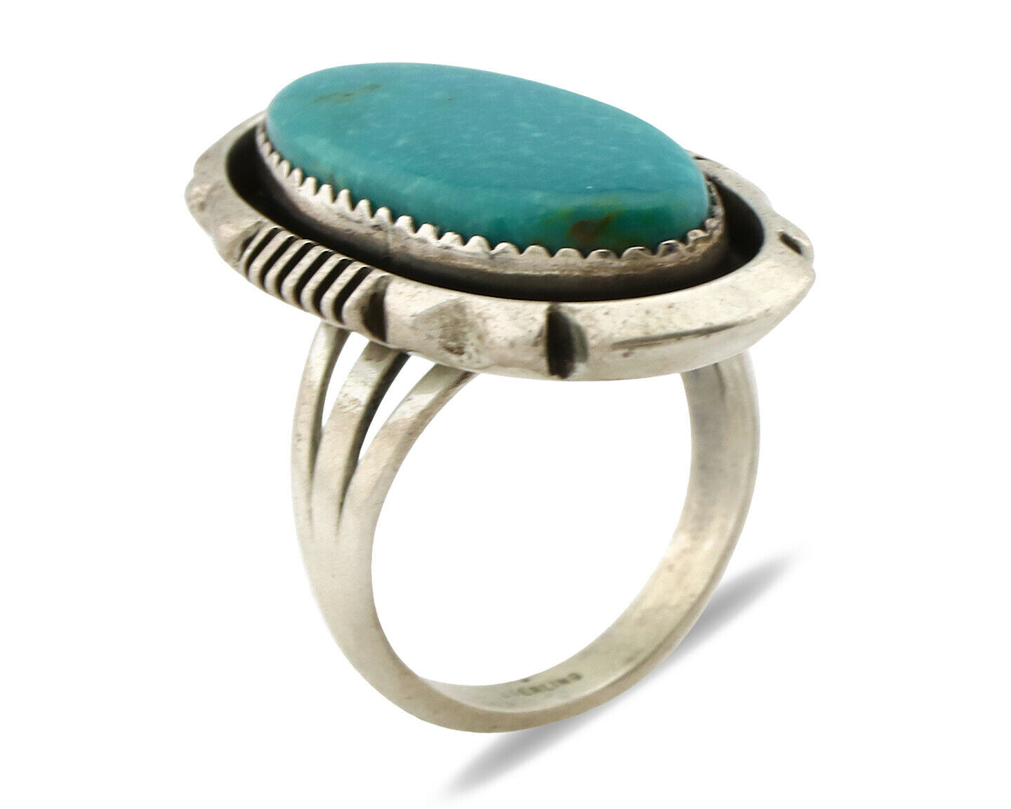 Navajo Ring .925 Silver Nevada Turquoise Native American Artist C.1980's