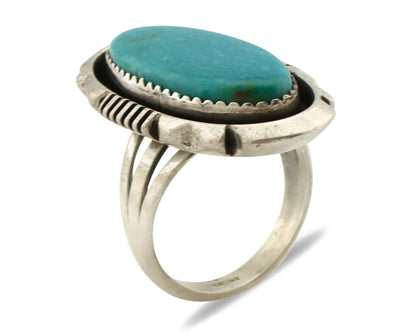 Navajo Ring .925 Silver Nevada Turquoise Native American Artist C.1980's