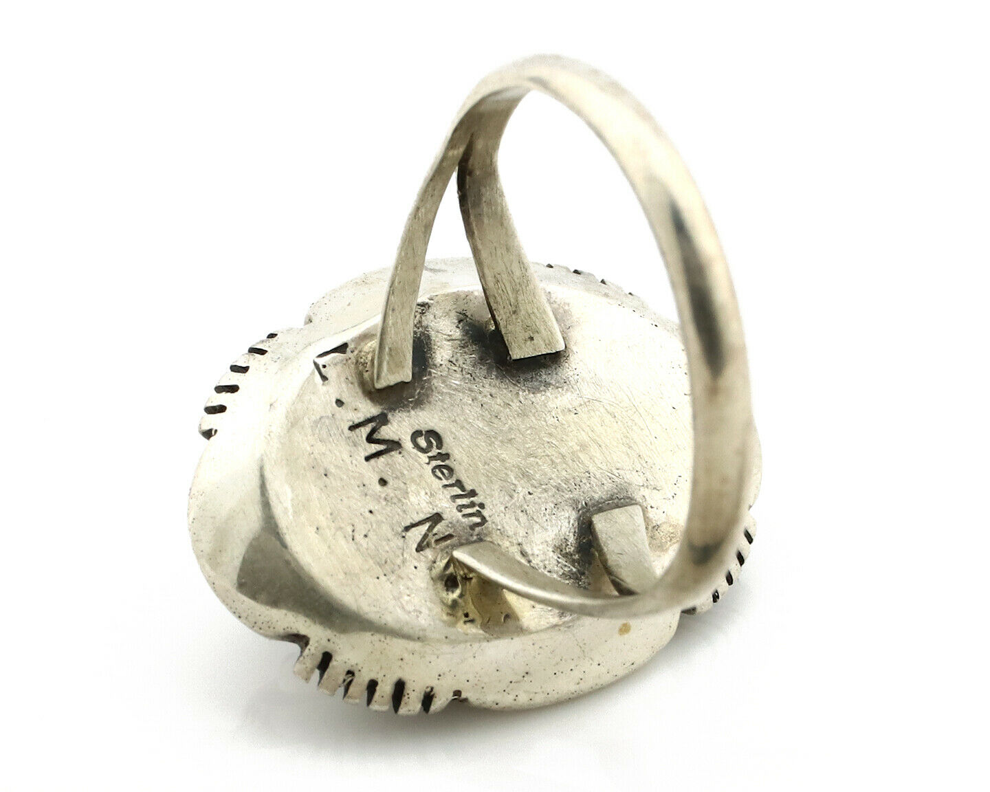 Navajo Ring .925 Silver Spiderweb Turquoise Artist Signed L. M. Nez C80s