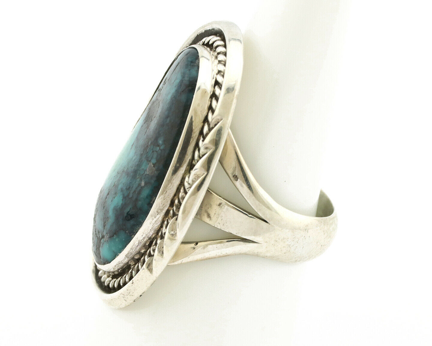 Navajo Ring .925 Silver Black & Blue Turquoise Artist Signed D C.80's