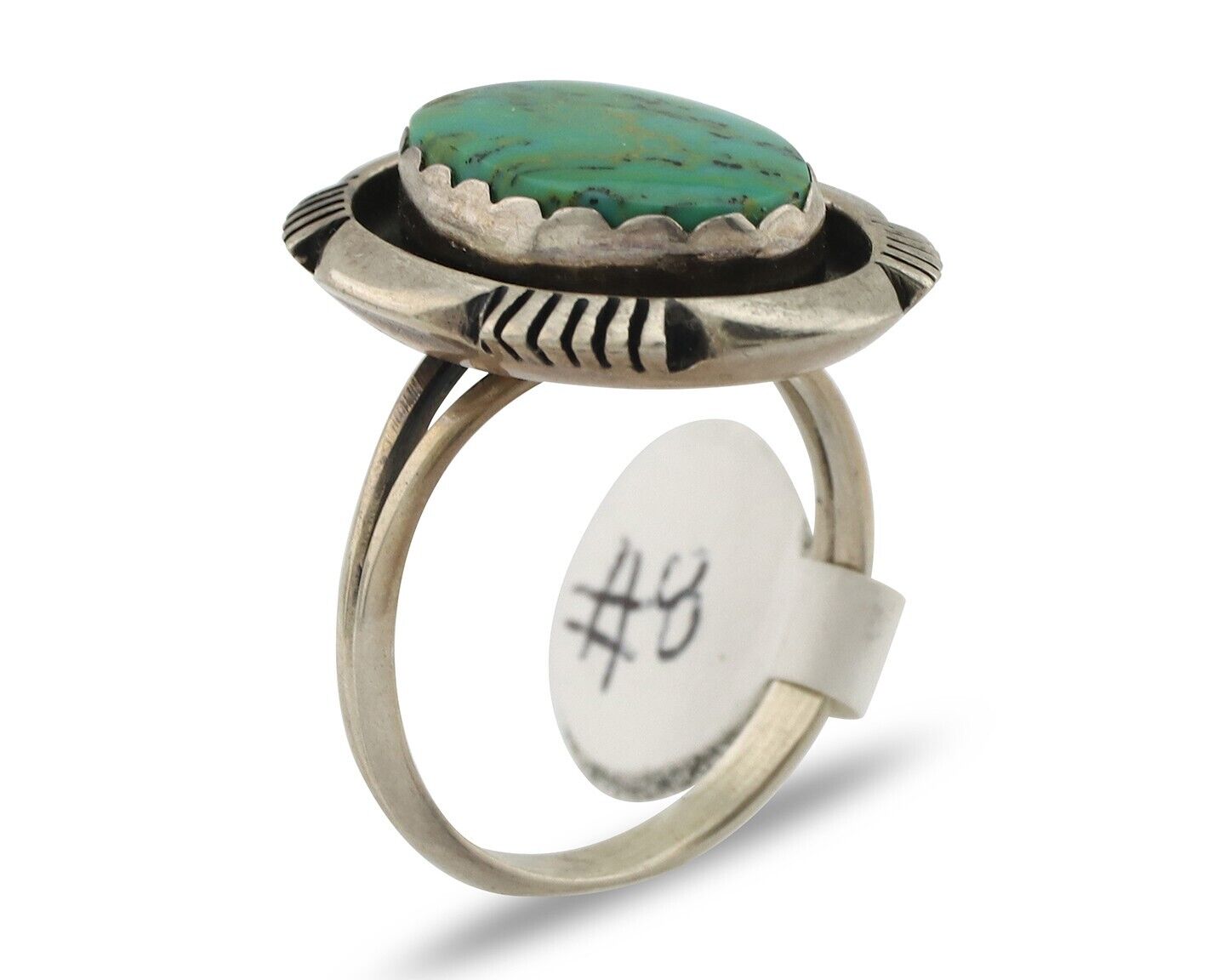 Navajo Ring .925 Silver Blue Gem Turquoise Artist Signed L.M. Nez C.80's