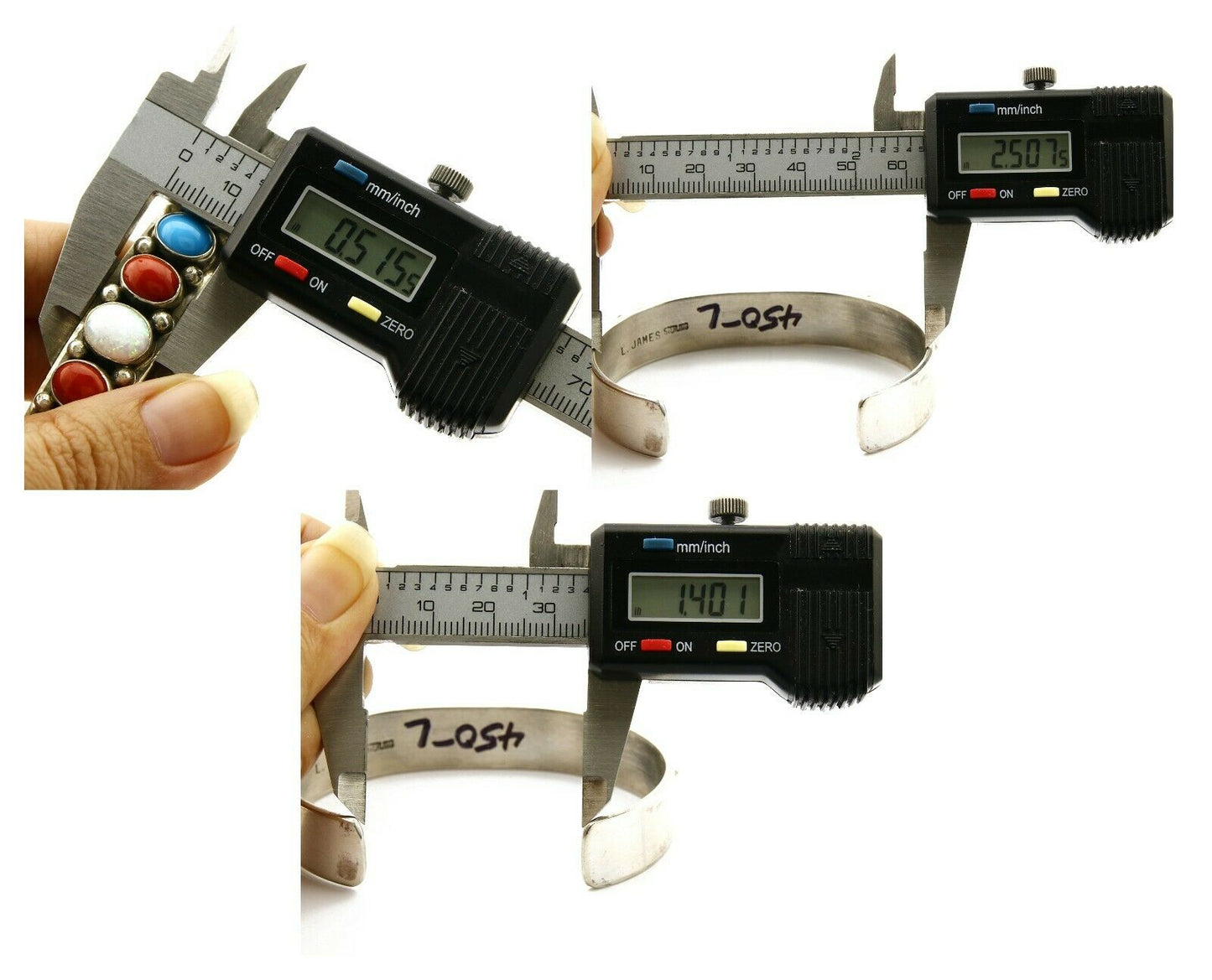 Women's Gemstone Navajo Bracelet .925 Silver Signed Leonard James C.80's