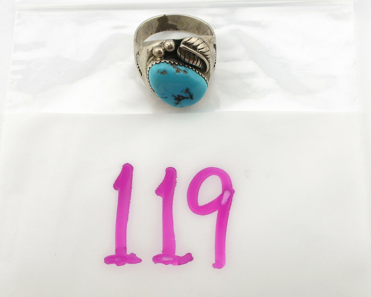 Navajo Ring .925 Silver Blue Turquoise Artist Signed R C.80's