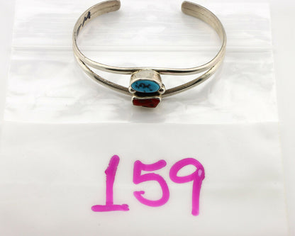 Navajo Bracelet .925 Silver Turquoise & Coral Artist Native American C.1980's