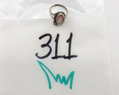 Navajo Ring .925 Silver Natural Pink Mussel Artist Signed Justin Morris C.80's