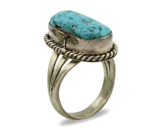 Navajo Ring .925 Silver Blue Turquoise Native American Artist C.1980's