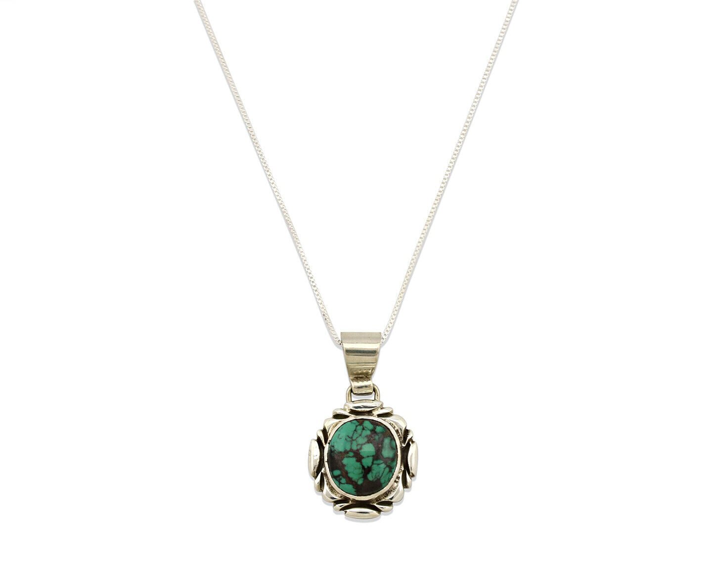 Navajo Necklace .925 Silver Spiderweb Turquoise Signed Sun C.80's