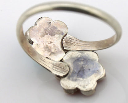 Zuni Flower Ring 925 Silver Turquoise & Coral Native American Artist C.80's