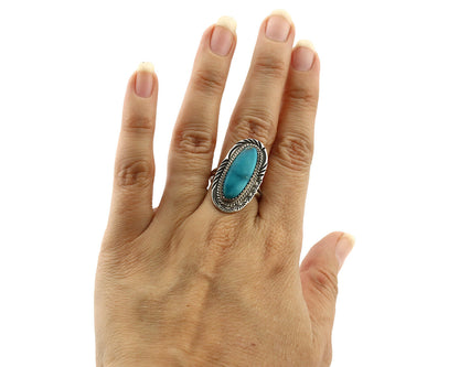 Navajo Ring 925 Silver Natural Blue Turquoise Native American Artist C.1980's