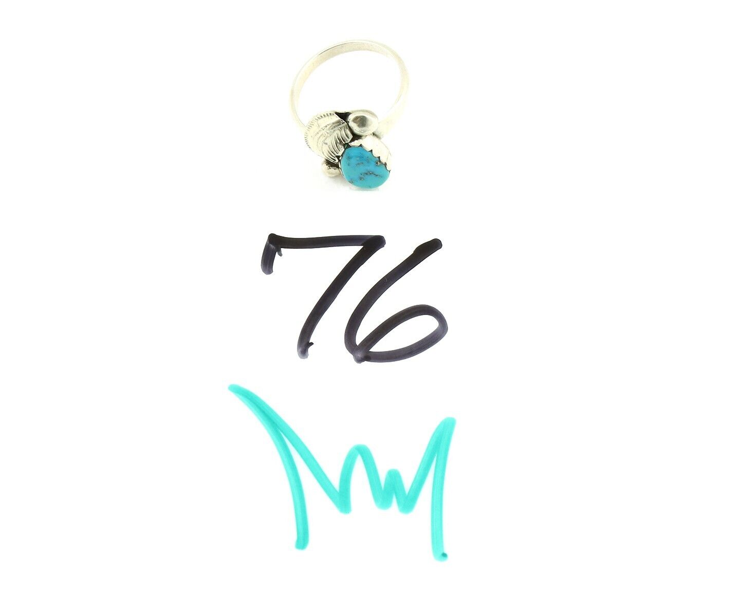 Zuni Ring 925 Silver Natural Blue Gem Turquoise Artist Signed Simplicio C.80's