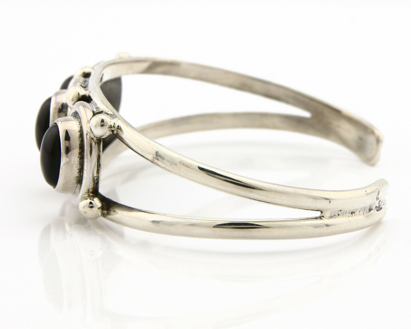 Navajo Bracelet .925 Silver Onyx Gemstones Handmade Native Artist C.80's