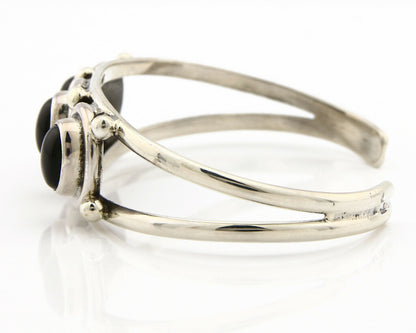 Navajo Bracelet .925 Silver Onyx Gemstones Handmade Native Artist C.80's