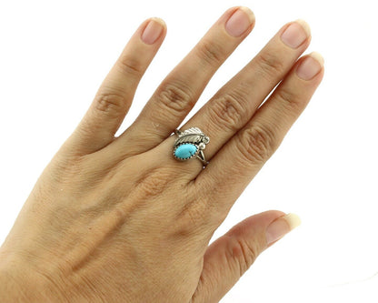 Navajo Ring .925 Silver Natural Blue Mined Southwest Turquoise Native Artist C80