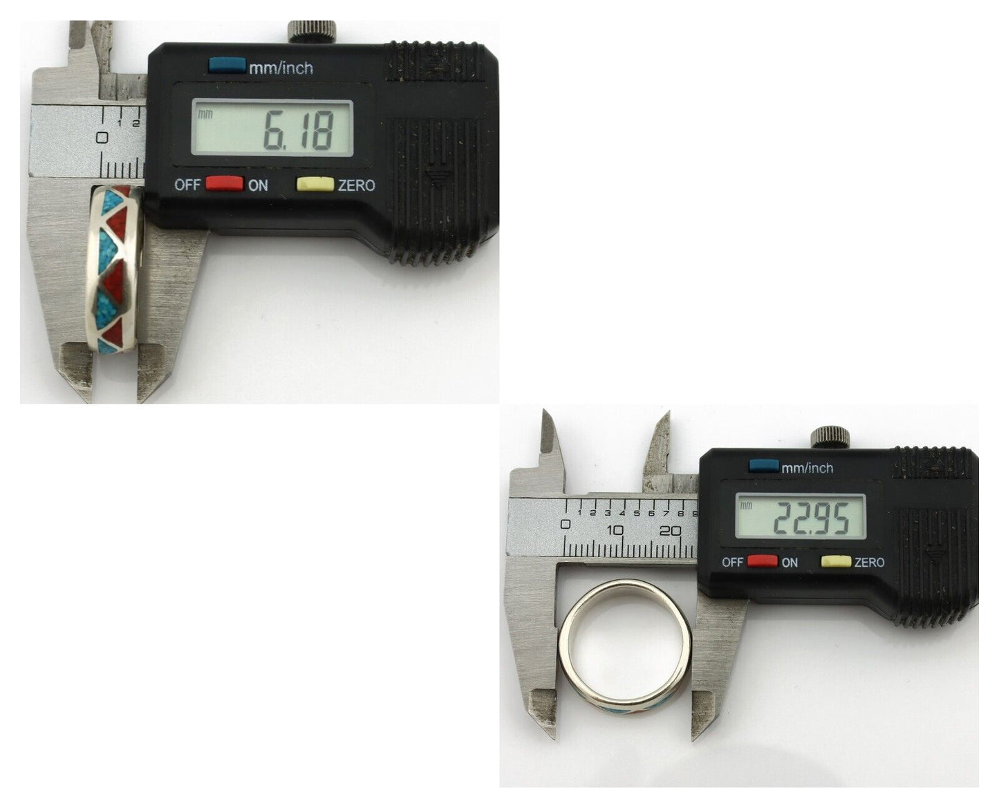 Navajo Ring 925 Silver Natural Turquoise & Coral Native American Artist C.80's