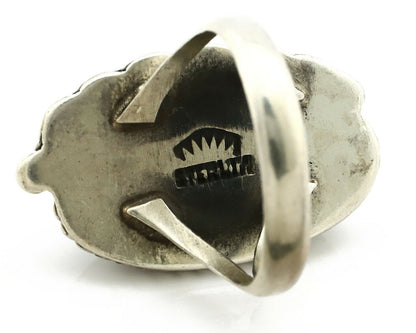 Navajo Ring .925 Silver Spiderweb Turquoise Handmade Native American Artist C80s